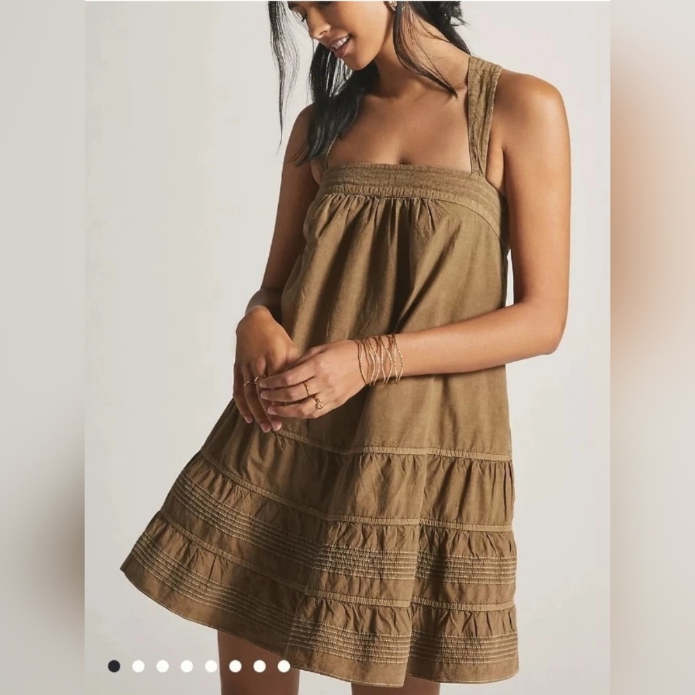 Anthropologie Pilcro Mini Swing Dress Neutral Tan Size XS‎ Babydoll Bohemian